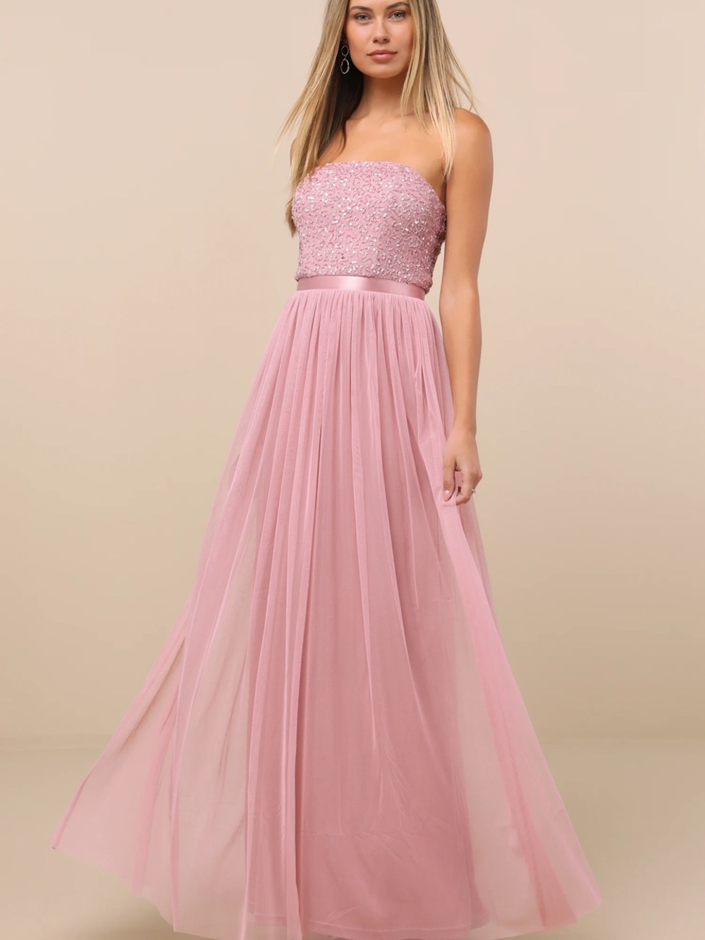 New Lulus Mauve Sequin Tulle Dress Sz Medium